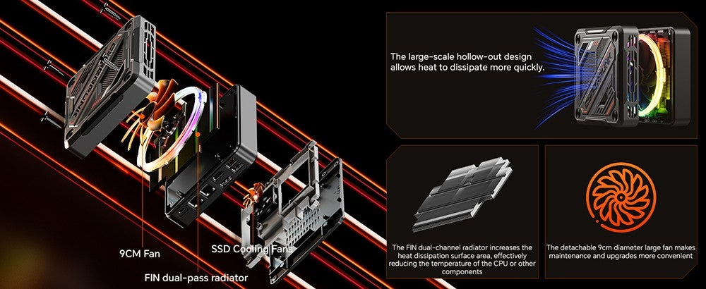 Herný mini PC MN78 s RGB podsvietením, AMD Ryzen 7 7840HS osemjadrový procesor s 16 vláknami až do 5,1 GHz, 16 GB DDR5 RAM, 512 GB M.2 SSD, Windows 11 Pro, WiFi6 Bluetooth 5.2, HDMI USB4 DP 4K@60Hz trojitý displej, USB4*1 USB3.2*2 USB2.0*2 HDMI*1 LAN*2 - čierna, EU