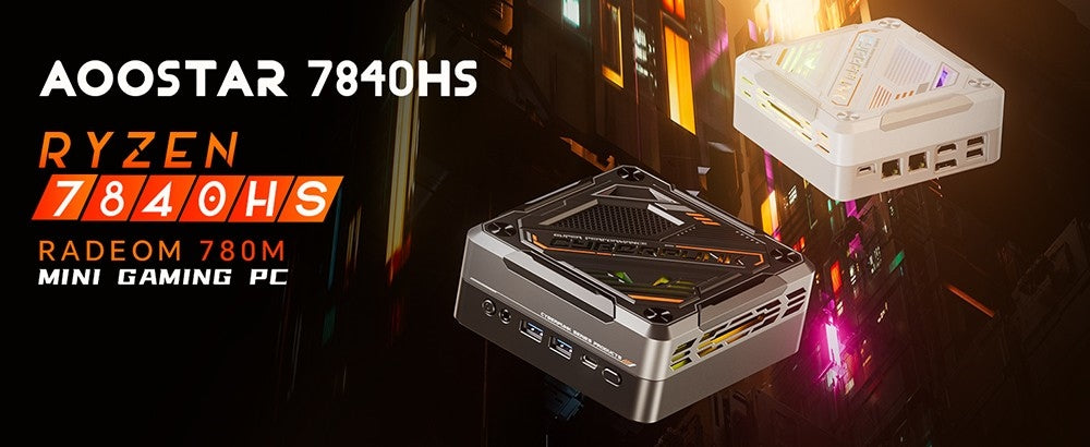 Herný mini PC MN78 s RGB podsvietením, AMD Ryzen 7 7840HS osemjadrový procesor s 16 vláknami až do 5,1 GHz, 16 GB DDR5 RAM, 512 GB M.2 SSD, Windows 11 Pro, WiFi6, Bluetooth 5.2, HDMI, USB4, DP 4K@60Hz, trojitý displej, USB4*1, USB3.2*2, USB2.0*2, HDMI*1, LAN*2 - čierna, EU