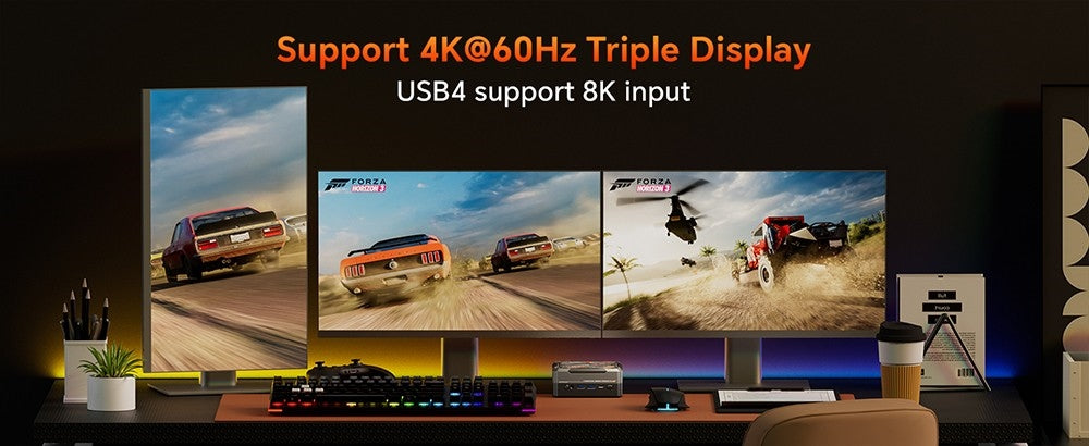 Herný mini PC MN78 s RGB podsvietením, AMD Ryzen 7 7840HS osemjadrový procesor s 16 vláknami až do 5,1 GHz, 16 GB DDR5 RAM, 512 GB M.2 SSD, Windows 11 Pro, WiFi6 Bluetooth 5.2, HDMI USB4 DP 4K@60Hz trojitý displej, USB4*1 USB3.2*2 USB2.0*2 HDMI*1 LAN*2 - čierna, EU