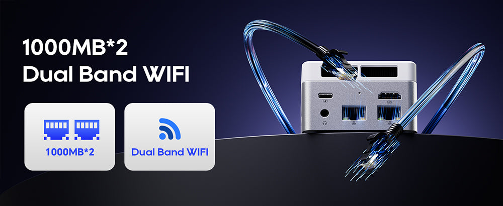 AOOSTAR T8 Mini PC (s bezplatnou dokovacou stanicou), Intel N100 4 jadrá, max. 3,4 GHz, 12 GB LPDDR5 RAM, 256 GB SSD, podpora displeja s dvoma obrazovkami 4K@60 Hz, dvojpásmové Wi-Fi, 1× plne funkčný port Type-C, 2× USB 3.0, 2× USB 2.0, 1× HDMI, 2× 1000 Mb/s LAN, 1× audio konektor, 35W GaN nabíjačka