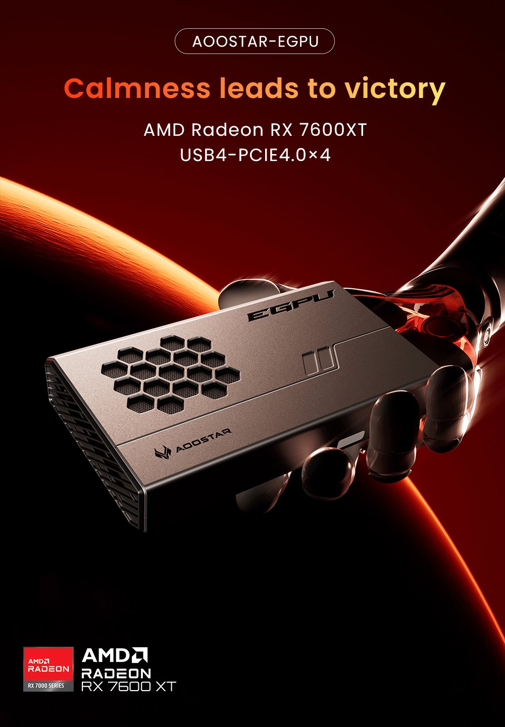 AOOSTAR XG76XT eGPU dokovací stanica s grafickou kartou AMD Radeon RX 7600MXT, 8GB GDDR6 RAM, 128bit, 1*USB 4.0, 1*Oculink, 1*HDMI, 2*DP, 1*Type-C, 100W reverzné nabíjanie - EU zástrčka