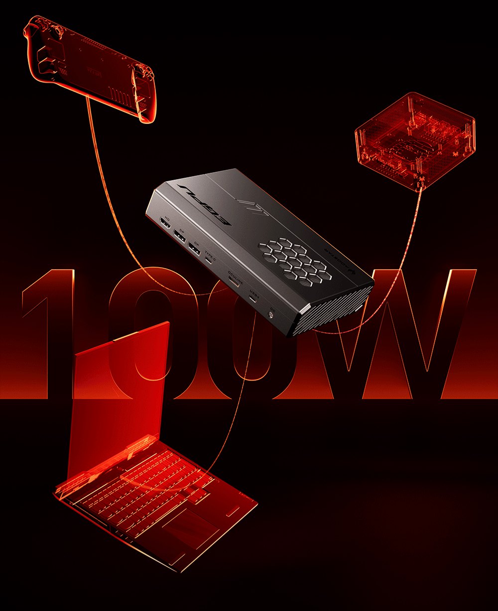 AOOSTAR XG76XT eGPU dokovací stanica s grafickou kartou AMD Radeon RX 7600MXT, 8GB GDDR6 RAM, 128bit, 1*USB 4.0, 1*Oculink, 1*HDMI, 2*DP, 1*Type-C, 100W reverzné nabíjanie - EU zástrčka