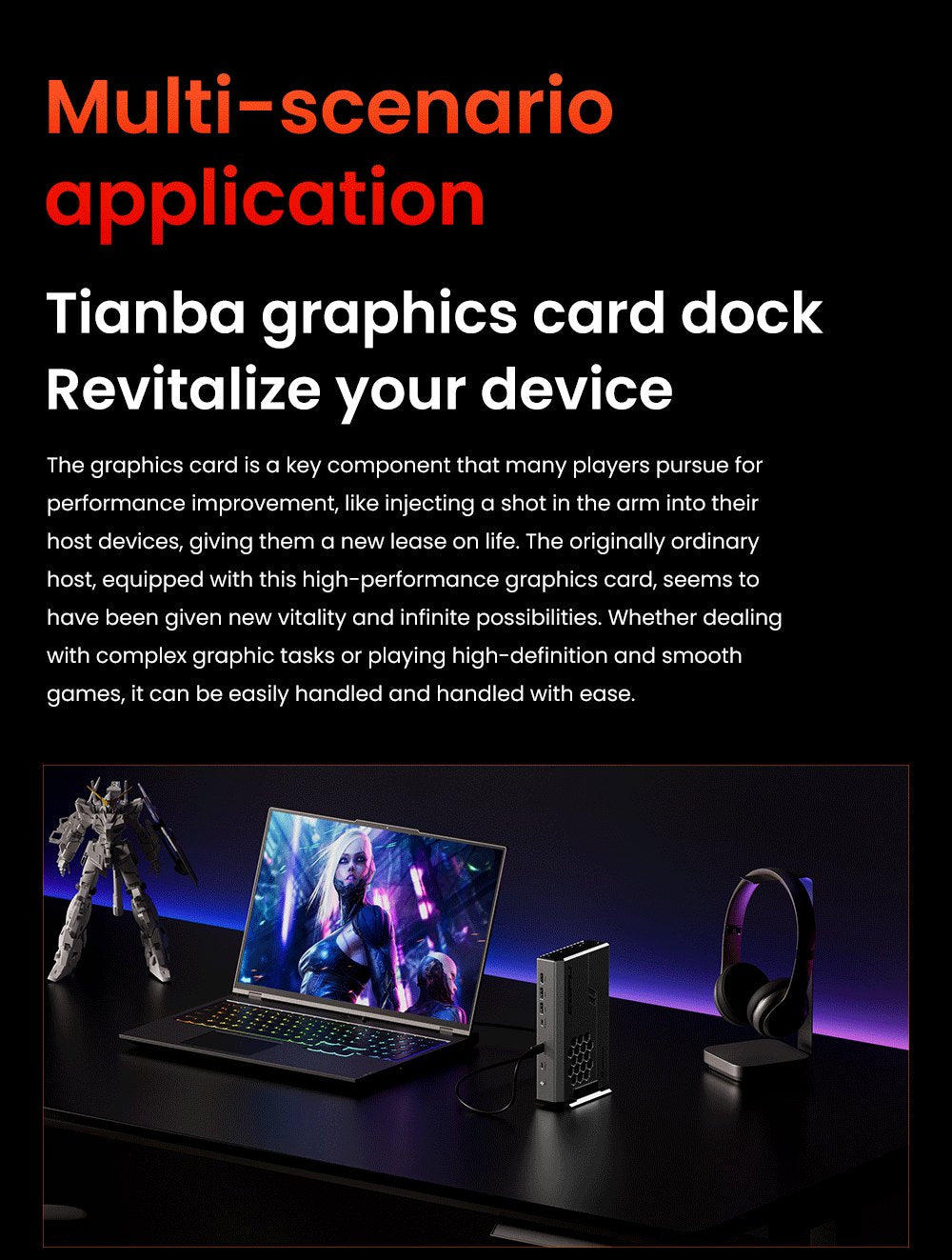 AOOSTAR XG76XT eGPU Dock s grafickou kartou AMD Radeon RX 7600MXT, 8GB GDDR6 RAM, 128bit, 1*USB 4.0, 1*Oculink, 1*HDMI, 2*DP, 1*Type-C, 100W reverzné nabíjanie - EU zástrčka