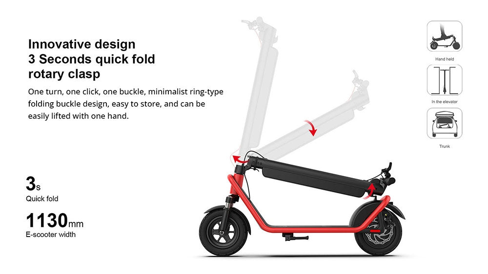 Elektromobilná kolobežka AOVO X11, 10-palcové pneumatiky, 450W motor, 36V 13Ah odnímateľná batéria, maximálna rýchlosť 35 km/h, dojazd 50 km - červená