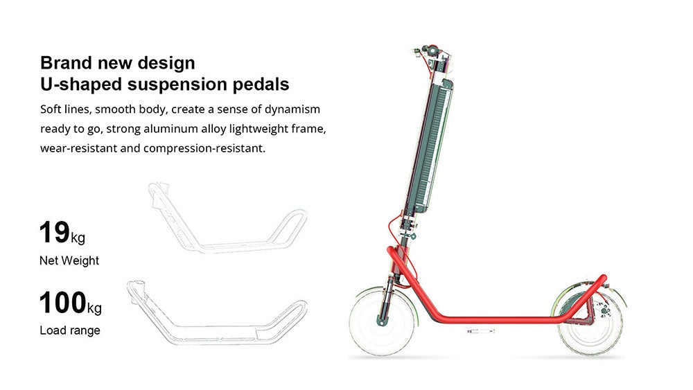 Elektromobilná kolobežka AOVO X11, 10-palcové pneumatiky, 450W motor, 36V 13Ah odnímateľná batéria, maximálna rýchlosť 35 km/h, dojazd 50 km - červená