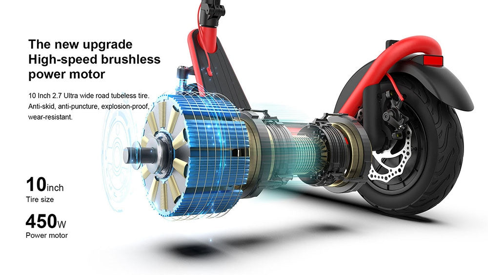 Elektromobilná kolobežka AOVO X11, 10-palcové pneumatiky, 450W motor, 36V 13Ah odnímateľná batéria, maximálna rýchlosť 35 km/h, dojazd 50 km - červená