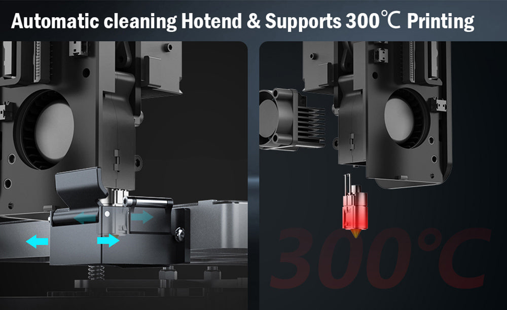 3D tlačiareň Artillery Sidewinder X3 Plus, automatické vyrovnanie, maximálna tlačová rýchlosť 300 mm/s, dvojzubcový priamy extrúder, automatické čistenie trysky, 32-bitová základná doska STM32, osvetlenie zhora, 300x300x400 mm