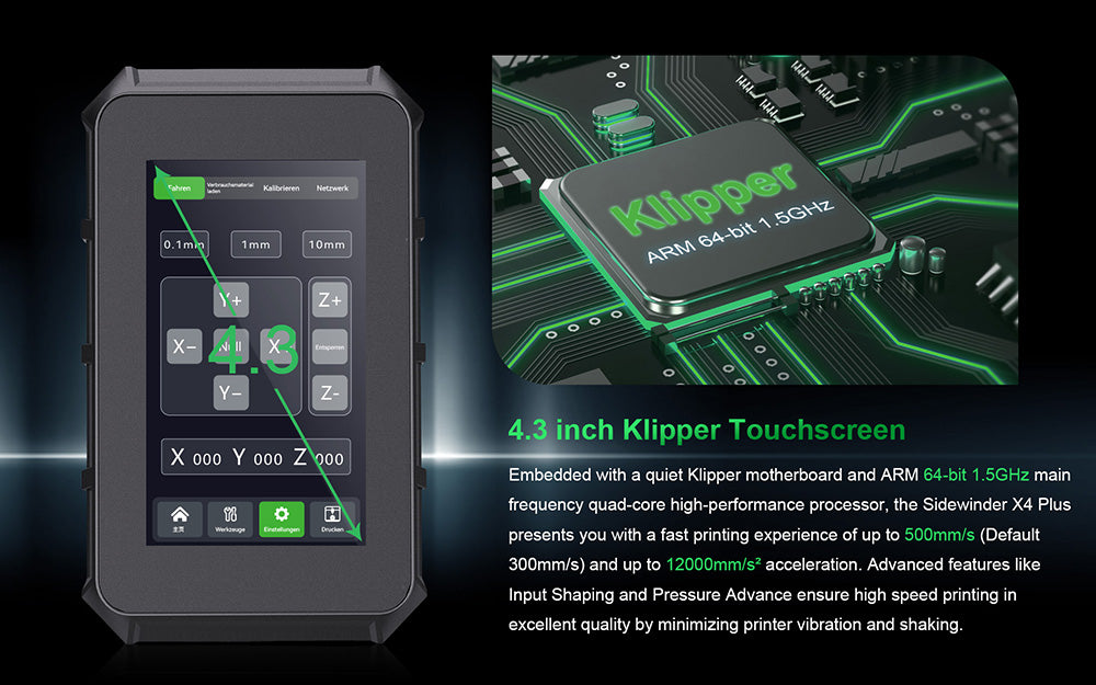 3D tlačiareň Artillery Sidewinder X4 Plus, 300*300*400mm, tlačová rýchlosť 500mm/s, kovové lineárne vodidlá XY, automatické vyrovnanie, efektívne chladiace ventilátory 8000 ot/min
