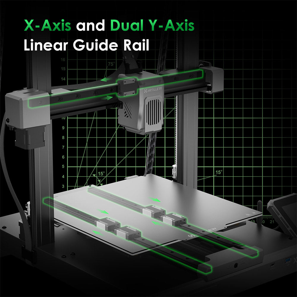 3D tlačiareň Artillery Sidewinder X4 Plus S1, 300*300*400mm, tlačová rýchlosť 500mm/s, tlač pri vysokej teplote 300℃, kovové lineárne vodidlá XY, automatické vyrovnanie, efektívne chladiace ventilátory 8000 ot/min