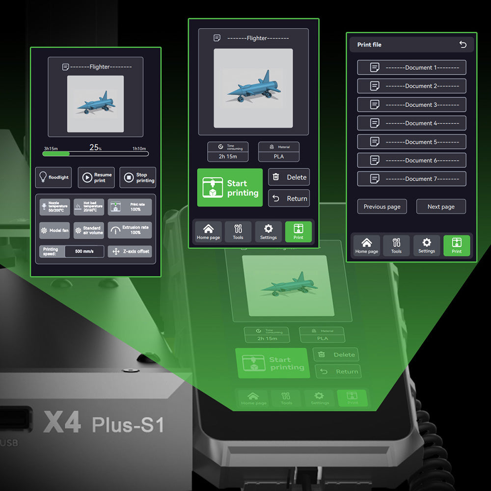 3D tlačiareň Artillery Sidewinder X4 Plus S1, 300*300*400mm, tlačová rýchlosť 500mm/s, tlač pri vysokej teplote 300℃, kovové lineárne vodidlá XY, automatické vyrovnanie, efektívne chladiace ventilátory 8000 ot/min