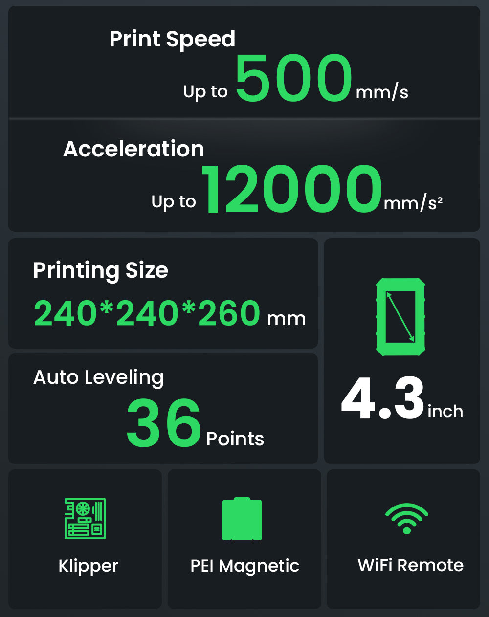 3D tlačiareň Artillery Sidewinder X4 Pro, 240*240*260 mm, tlačová rýchlosť 500 mm/s, lineárne vodidlá osí X a Y, priamy pohon extrudéra, automatické vyrovnanie s 81 bodmi, dvojité ťahové tyče, automatické čistenie trysky