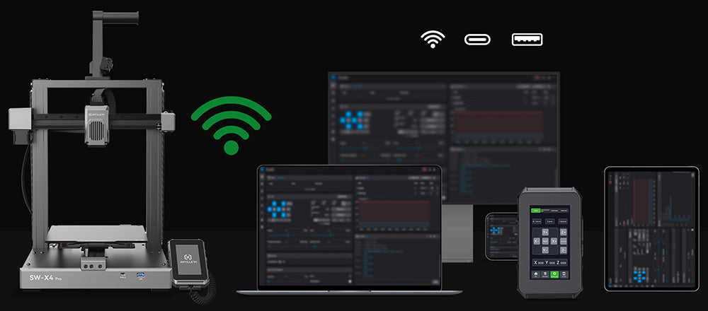 3D tlačiareň Artillery Sidewinder X4 Pro, 240*240*260 mm, tlačová rýchlosť 500 mm/s, lineárne vodidlá osí X a Y, priamy pohon extrudéra, automatické vyrovnanie s 81 bodmi, dvojité ťahové tyče, automatické čistenie trysky