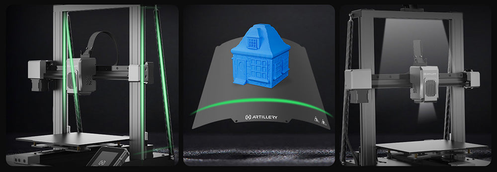 3D tlačiareň Artillery Sidewinder X4 Pro, 240*240*260 mm, tlačová rýchlosť 500 mm/s, lineárne vodidlá osí X a Y, priamy pohon extrudéra, automatické vyrovnanie s 81 bodmi, dvojité ťahové tyče, automatické čistenie trysky