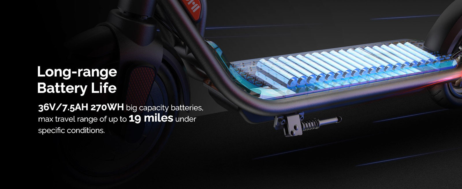 Elektrokolobežka Atomi E20, 8,5 palcové nafukovacie kolesá, 250W motor (maximálny výkon 500W), 36V 7,5Ah batéria, dojazd 30 km, dvojité brzdy, nosnosť 120 kg.