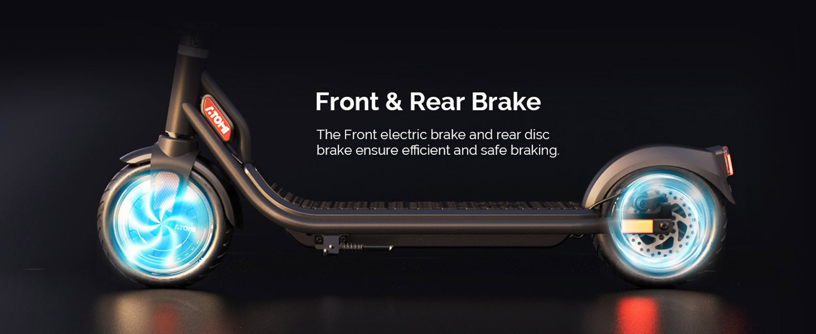 Elektrokolobežka Atomi E20, 8,5 palcové nafukovacie kolesá, 250W motor (maximálny výkon 500W), 36V 7,5Ah batéria, dojazd 30 km, dvojité brzdy, nosnosť 120 kg.