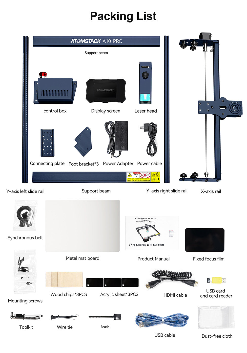 Laserový gravírovací a rezací stroj ATOMSTACK A10 Pro 10W, vysoká presnosť 0,01 mm, pevné zaostrenie, dvojité kompresné zaostrenie, 410*400 mm