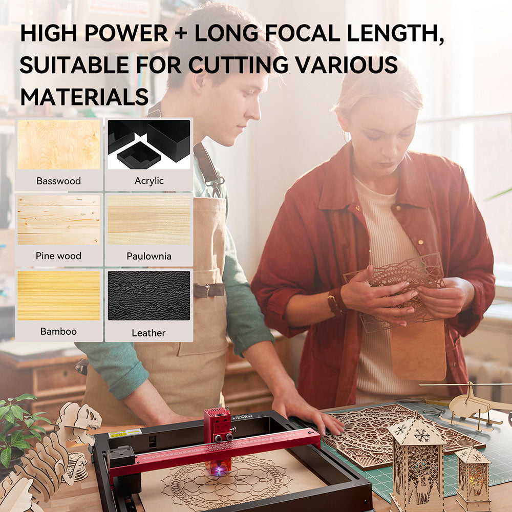 Laserový gravírovací a rezací stroj ATOMSTACK A12 PRO 12W, pevné zaostrenie, presnosť gravírovania 0,02 mm, rýchlosť gravírovania 600 mm/s, 32-bitová základná doska, krížové laserové umiestnenie, ovládanie cez aplikáciu, 365x305 mm