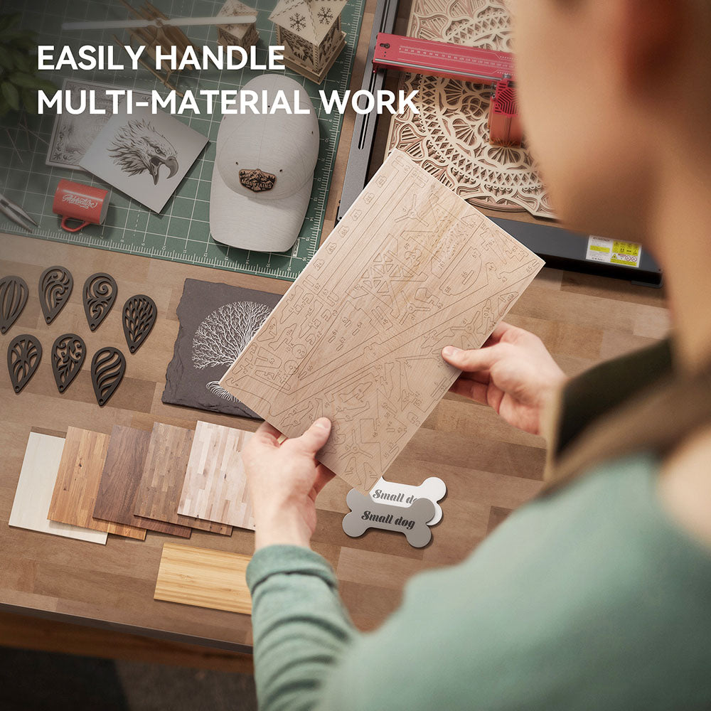 Laserový gravírovací a rezací stroj ATOMSTACK A12 PRO 12W, pevné zaostrenie, presnosť gravírovania 0,02 mm, rýchlosť gravírovania 600 mm/s, 32-bitová základná doska, krížové laserové umiestnenie, ovládanie cez aplikáciu, 365x305 mm