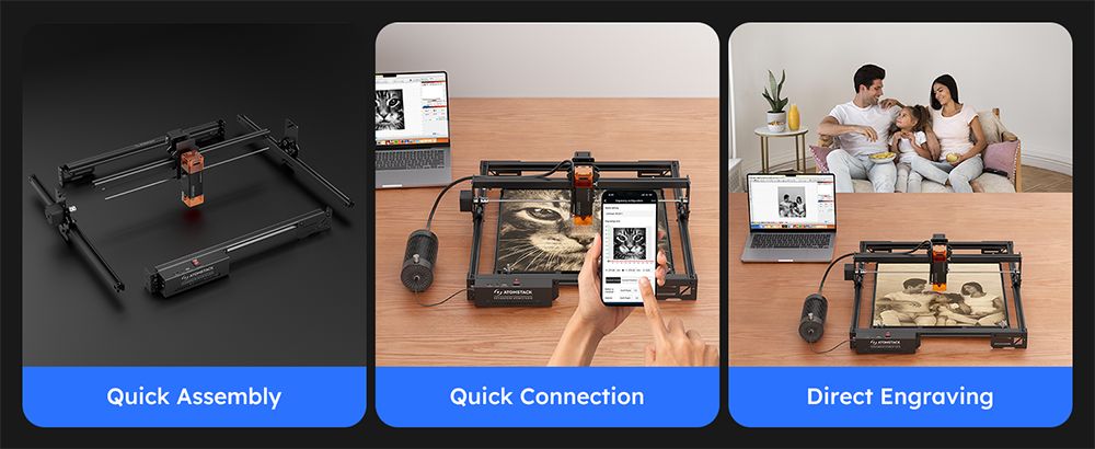 Laserový gravír ATOMSTACK A5 Pro V2 5W, vysoká rýchlosť 400 mm/s, presnosť 0,01 mm, 5 mm drevo, 3 mm čierne akrylátové sklo v jednom ťažení, 410*380 mm