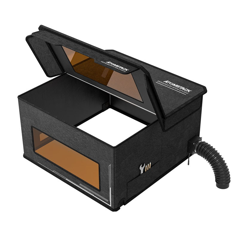 ATOMSTACK FB2 Skladovateľný kryt laserového gravírovacieho stroja s výfukom vzduchu, ohňovzdorný, prachotesný, predlžovací dymový vývod 700*700*460mm