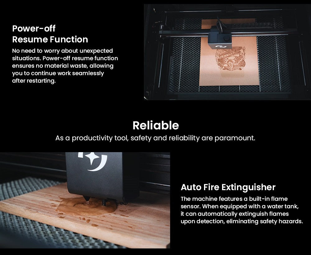 Laserový gravírovací a rezací stroj ATOMSTACK Hurricane CO2 triedy 1, 55 W výkon, 0,01 mm presnosť, 600 mm/s rýchlosť gravírovania, 500*300 mm, viditelný červený svetelný indikátor, 5MP kamera, automatický hasiaci systém, systém odvodzovania dymu