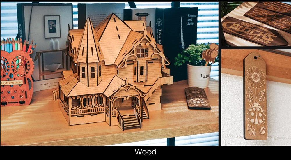 Laserový gravírovací a rezací stroj ATOMSTACK Hurricane CO2 triedy 1, 55 W výkon, 0,01 mm presnosť, 600 mm/s gravírovacia rýchlosť, 500*300 mm, viditelný červený svetelný indikátor, 5MP kamera, automatický hasiaci systém, systém odvodzovania dymu