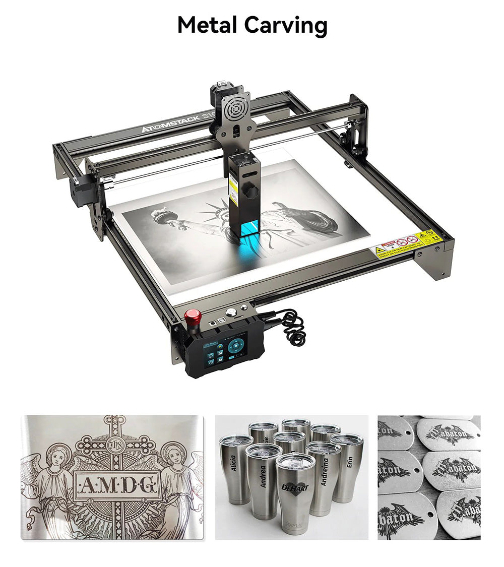 Laserový gravírovací a rezací stroj ATOMSTACK S10 Pro 10W, výkon stroja 50W, pevné zaostrenie, stlačený bod 0,08x0,06 mm, offline prevádzka, 410x400mm