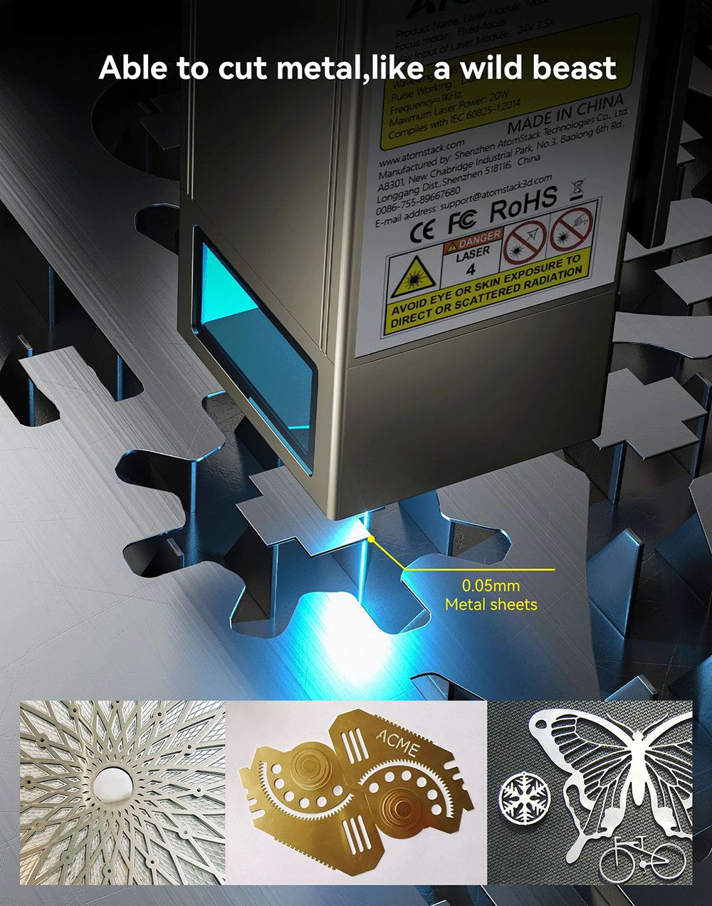 ATOMSTACK S20 Pro 20W laserový gravírovací a rezací stroj s sadou na pomocné prúdenie vzduchu, bez nutnosti zaostrenia, štvorjadrový diodový laser, offline gravírovanie - USA