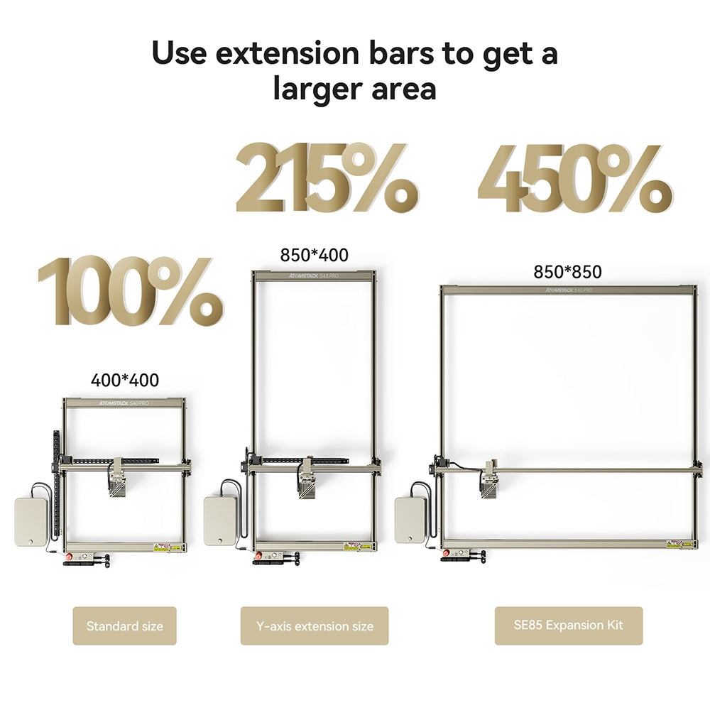 Laserový gravírovací a rezací stroj ATOMSTACK S40 Pro s prídavnou sadou F30 Pro Air Assist, 48W laserový výkon, pevné zaostrenie, presnosť gravírovania 0,01 mm, dvojitý režim 24W/48W, ovládanie cez aplikáciu, 400*400 mm