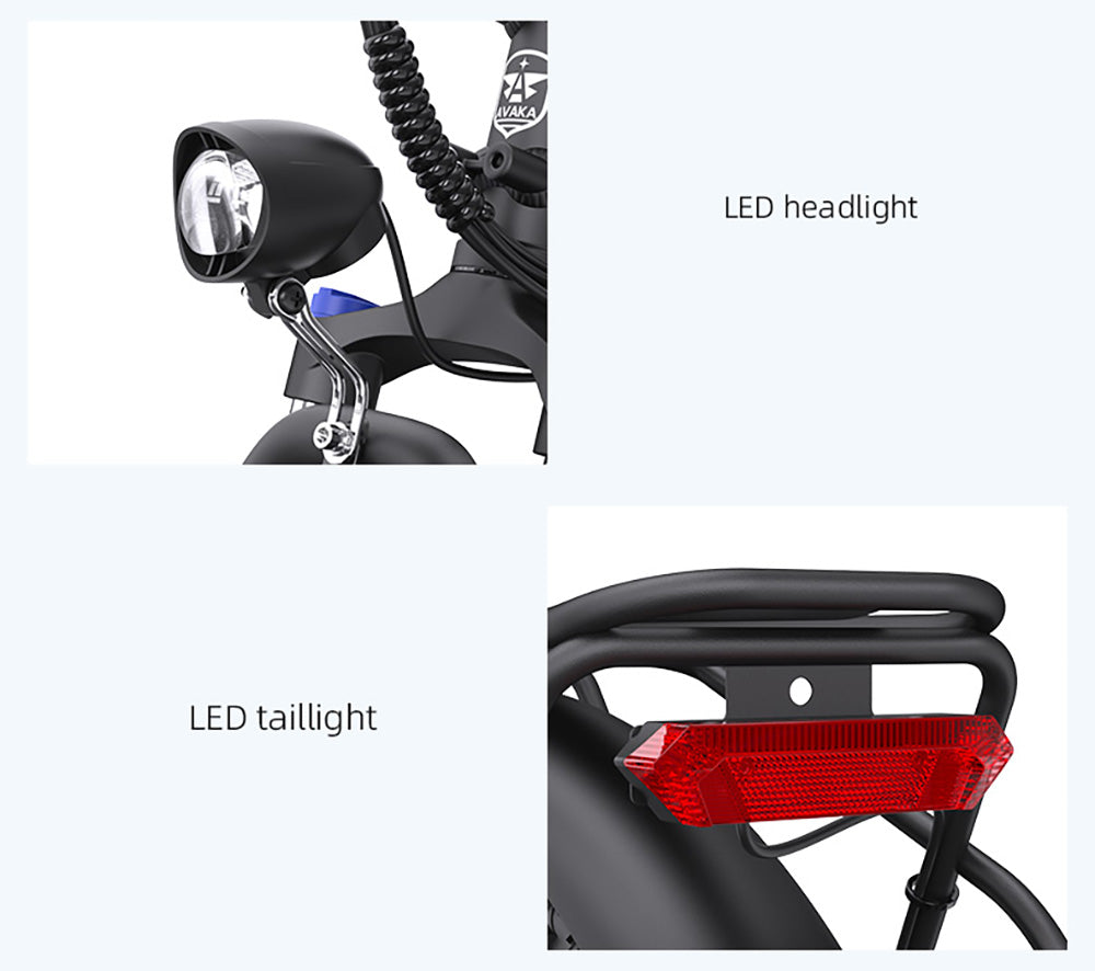 AVAKA K300 skladací elektrokolo, 350W motor, 36V 16Ah batéria, 20*3.0 palcové pneumatiky, max. rýchlosť 31 km/h, dojazd 100 km, predné a zadné kotúčové brzdy, LCD displej, 7-stupňová prevodovka SHIMANO - biela