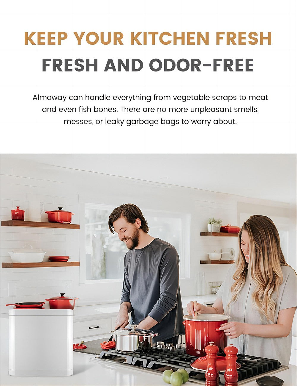 Kuchynský kompostér BEECO HQD-314Pro, kapacita 3,3 l, premieňa odpad na prírodné hnojivo, zabudované UVC svetlo, detský zámok, LCD obrazovka