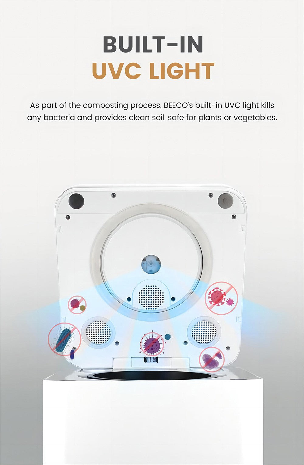 Kuchynský kompostér BEECO HQD-314Pro, kapacita 3,3 l, premieňa odpad na prírodné hnojivo, zabudované UVC svetlo, detský zámok, LCD obrazovka