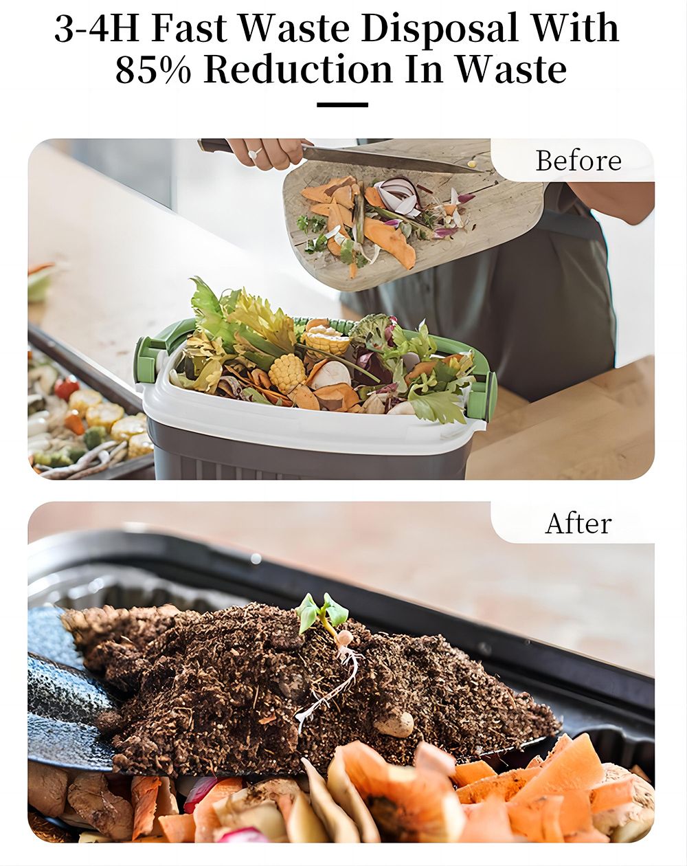 Kuchynský kompostér BEECO HQD-314Pro, kapacita 3,3 l, premieňa odpad na prírodné hnojivo, zabudované UVC svetlo, detský zámok, LCD obrazovka