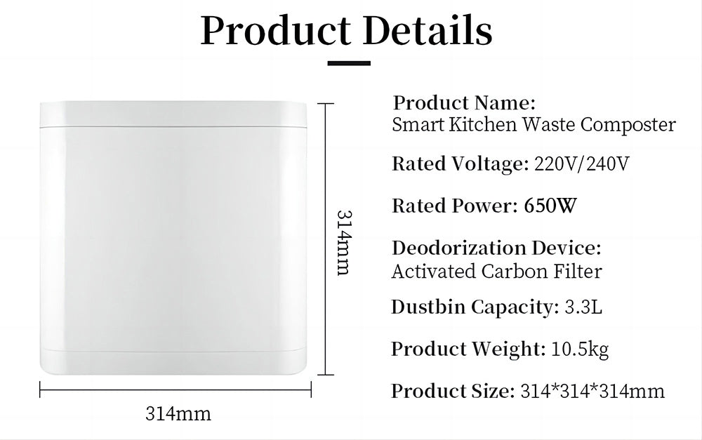 Kuchynský kompostér BEECO HQD-314Pro, kapacita 3,3 l, premieňa odpad na prírodné hnojivo, zabudované UVC svetlo, detský zámok, LCD obrazovka