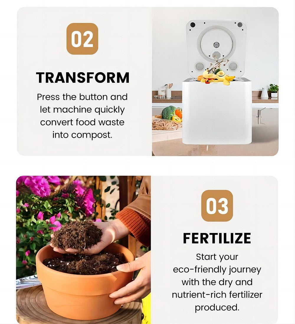 Kuchynský kompostér BEECO HQD-314Pro, kapacita 3,3 l, premieňa odpad na prírodné hnojivo, zabudované UVC svetlo, detský zámok, LCD obrazovka