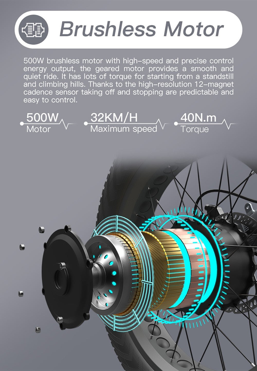 Elektrokol Bezior M3, 48V 500W motor, max. rychlosť 32 km/h, 10,4 Ah batéria, max. dojazd 60 km, 26*2,1'' pneumatiky CST, 7-stupňové prevody Shimano - čierna farba