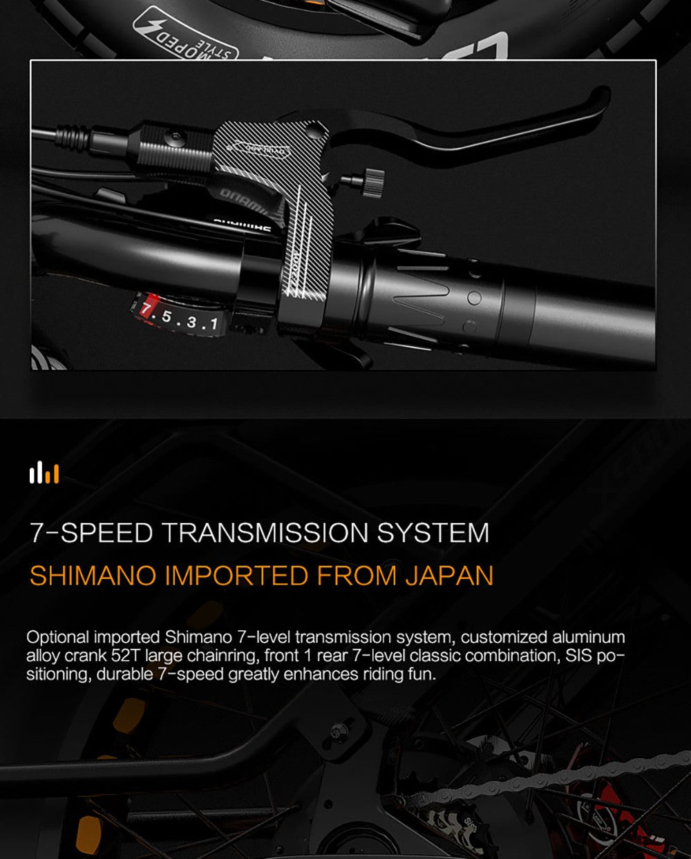 Elektrokol Bezior X500 MAX, 750W motor Bafang, 48V 37,5Ah odnímateľná batéria, 20*4,0 palcové široké pneumatiky, max. rýchlosť 48 km/h, dojazd 220 km, predná pružinová vidlica, hydraulické kotúčové brzdy, 7-stupňová prevodovka Shimano.