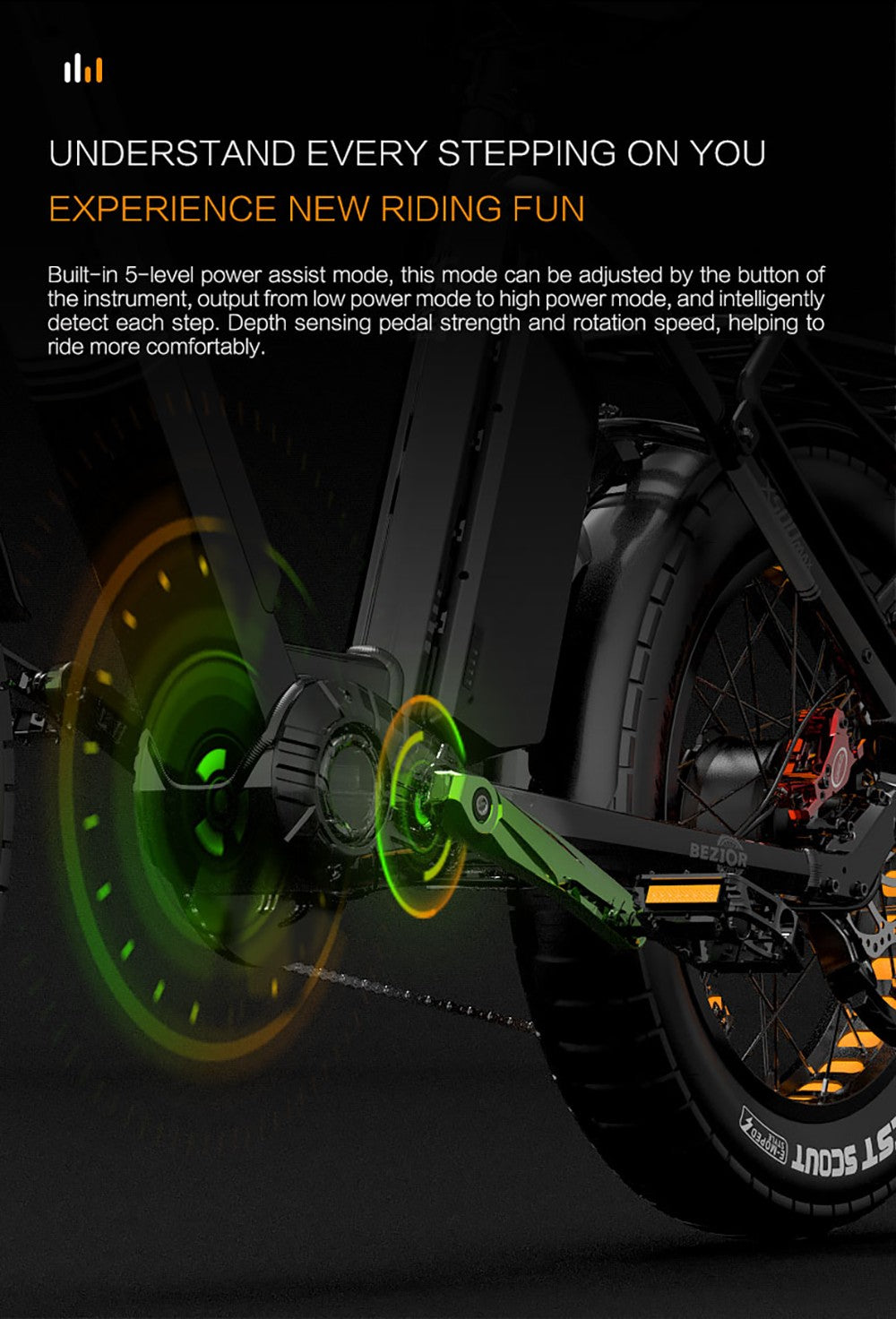 Elektrokol Bezior X500 MAX, 750W motor Bafang, 48V 37,5Ah odnímateľná batéria, 20*4,0 palcové široké pneumatiky, max. rýchlosť 48 km/h, dojazd 220 km, predná pružinová vidlica, hydraulické kotúčové brzdy, 7-stupňová prevodovka Shimano.