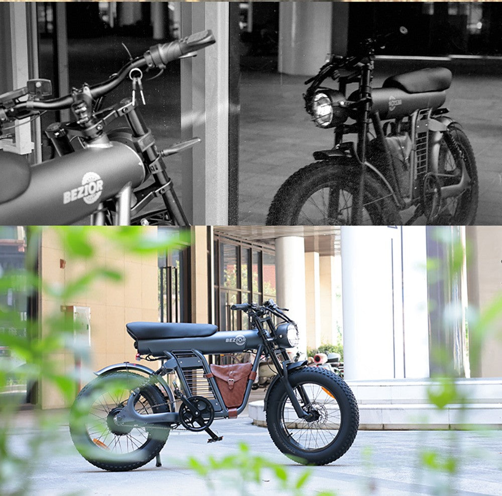 Elektrokolo BEZIOR XF006, motor 1200 W, batéria 48 V 23,2 Ah, pneumatiky 20*4,0 palcov, max. rýchlosť 47 km/h, dojazd 100 km, hydraulické brzdy, pružinové odpruženie, 7-stupňová prevodovka Shimano, LCD displej