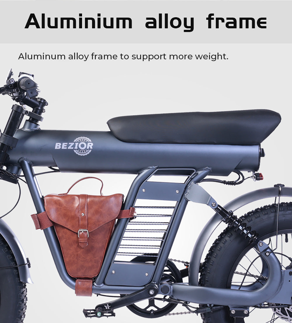 Elektrokolo BEZIOR XF006, motor 1200 W, batéria 48 V 23,2 Ah, pneumatiky 20*4,0 palcov, max. rýchlosť 47 km/h, dojazd 100 km, hydraulické brzdy, pružinové odpruženie, 7-stupňová prevodovka Shimano, LCD displej