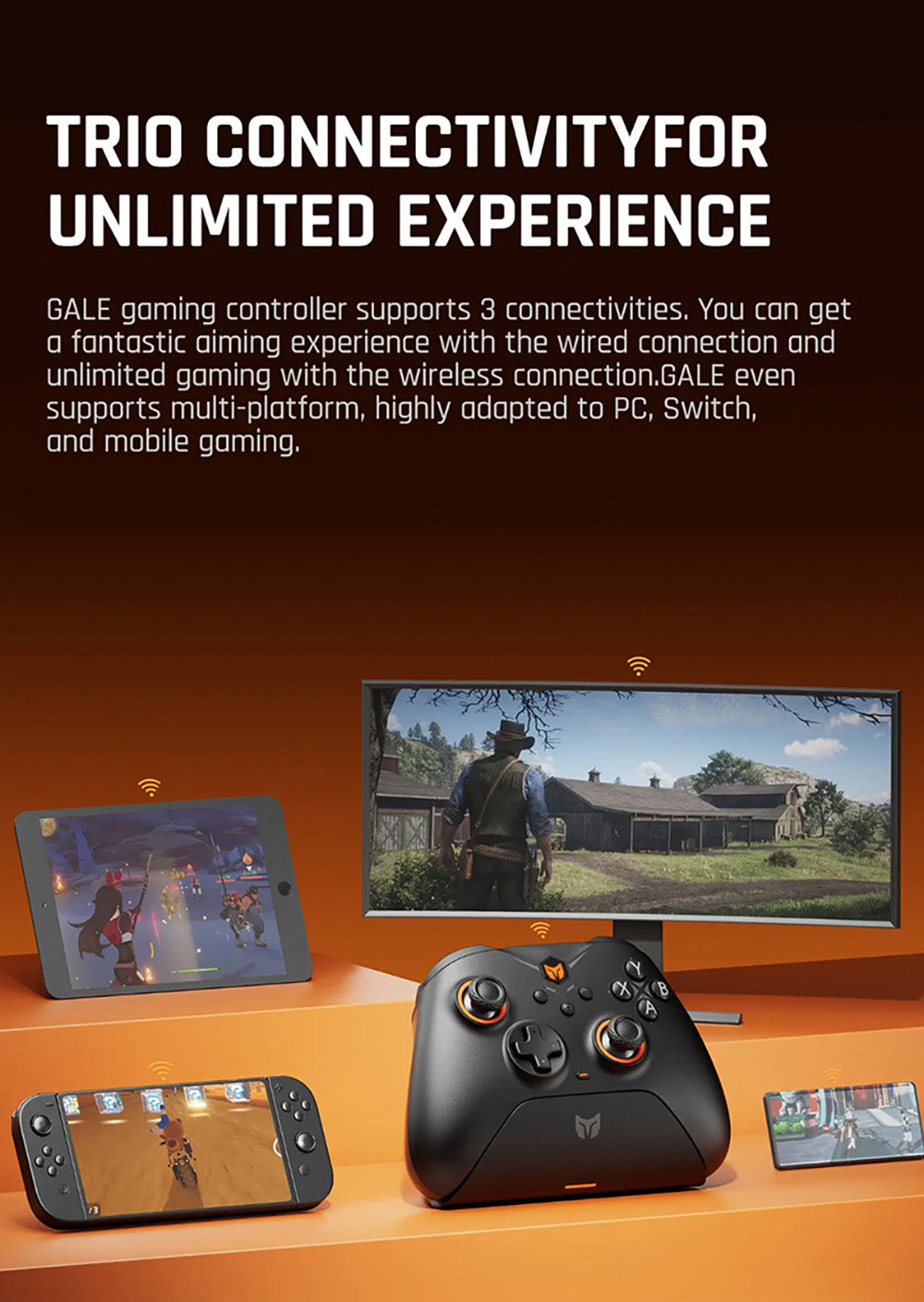 Bezdrátový herní ovladač BIGBIG WON GALE HALL, 3 režimy pripojenia, Hallov joystick a spoušť, kompatibilný s Switch / PC / iOS / Android