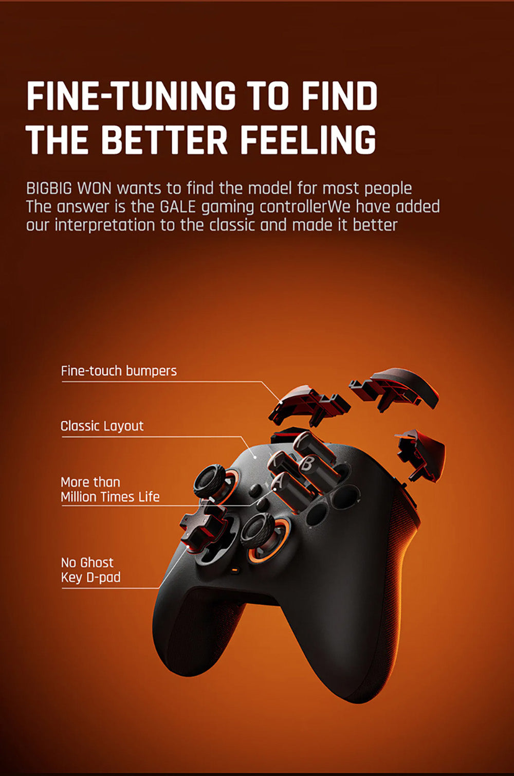 Bezdrátový herní ovladač BIGBIG WON GALE HALL, 3 režimy pripojenia, Hallov joystick a spoušť, kompatibilný s Switch / PC / iOS / Android