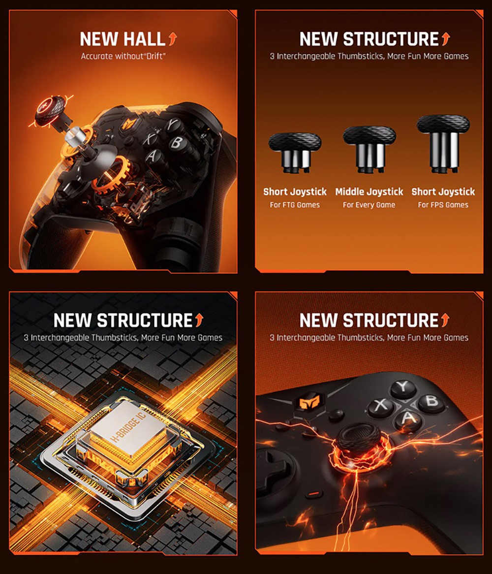 Bezdrátový herní ovladač BIGBIG WON GALE HALL, 3 režimy pripojenia, Hallov joystick a spoušť, kompatibilný s Switch / PC / iOS / Android