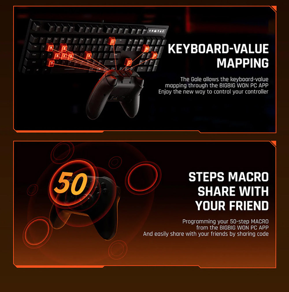 Bezdrátový herní ovladač BIGBIG WON GALE HALL, 3 režimy pripojenia, Hallov joystick a spoušť, kompatibilný s Switch / PC / iOS / Android