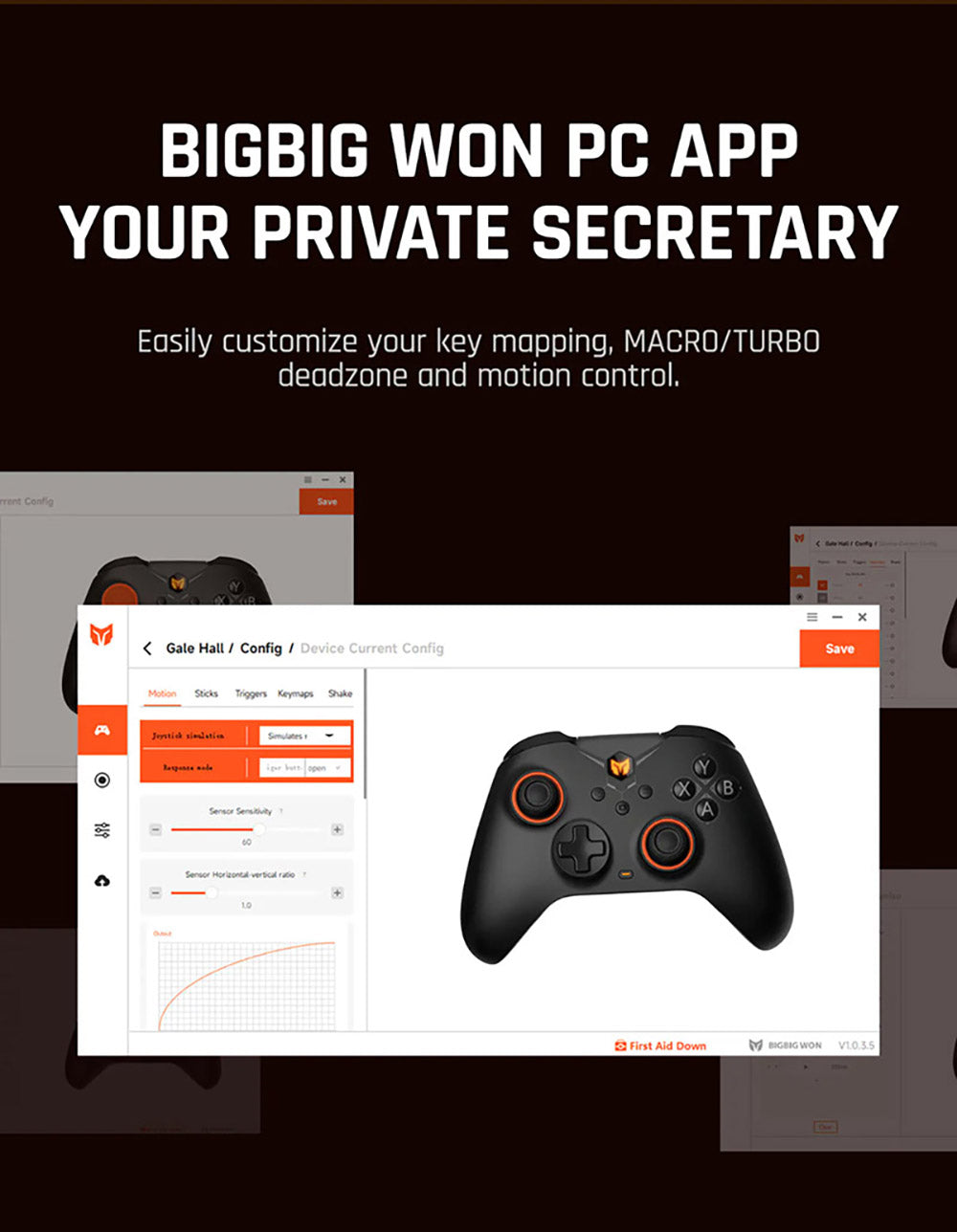 Bezdrátový herní ovladač BIGBIG WON GALE HALL, 3 režimy pripojenia, Hallov joystick a spoušť, kompatibilný s Switch / PC / iOS / Android