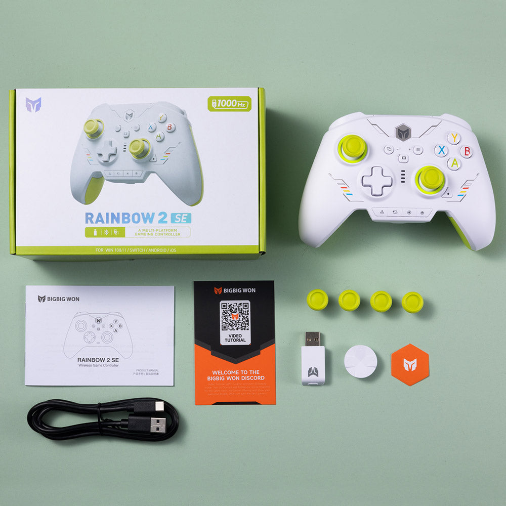 BIGBIG WON Rainbow 2 SE herný ovládač, spúšť s Hallovým efektom, 12-bitový ADC, 4- a 8-smérové D-pady, kompatibilný so Switch / PC / Android / iOS - zelená