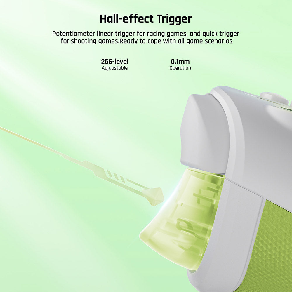 BIGBIG WON Rainbow 2 SE herný ovládač, Hallov efektový spúšťací spínač, 12-bitový ADC, 4- a 8-smérové D-pady, kompatibilný so Switch / PC / Android / iOS - zelená