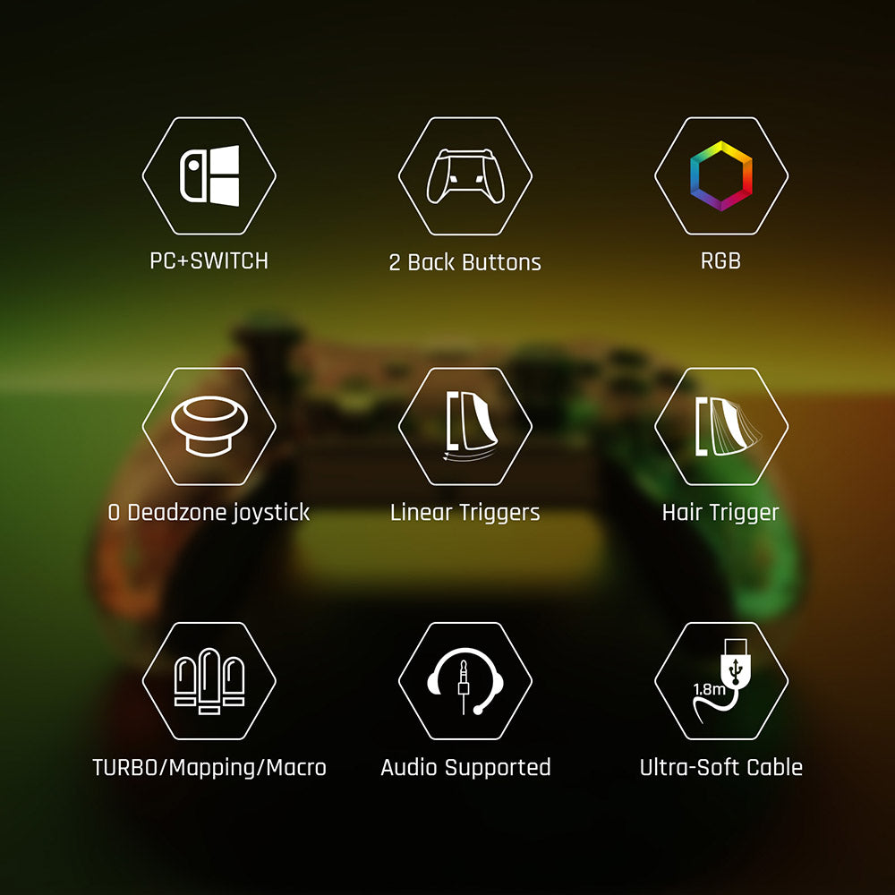 BIGBIG WON Rainbow Lite Wired Game Controller, RGB podsvietenie, tlačidlá na mieru, kompatibilný s konzolou Switch / PC s Windows 10 a 11