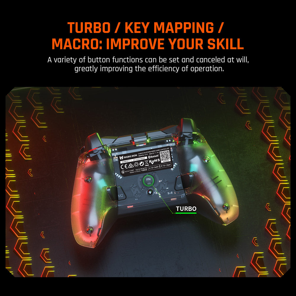 BIGBIG WON Rainbow Lite Wired Game Controller, RGB podsvietenie, tlačidlá na mieru, kompatibilný s konzolou Switch / PC s Windows 10 a 11