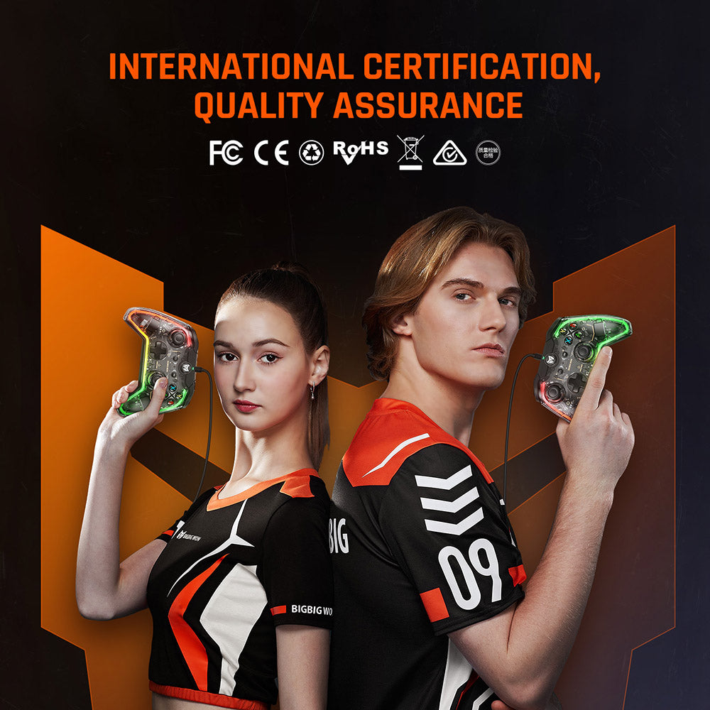 BIGBIG WON Rainbow Lite Wired Game Controller, RGB podsvietenie, tlačidlá na mieru, kompatibilný s konzolou Switch / PC s Windows 10 a 11